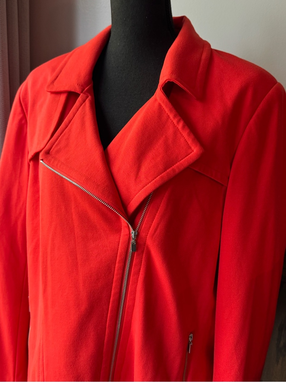 Rafaella Vibrant Red Orange Asymmetrical Zip moto Jacket 1X - Picture 2 of 8
